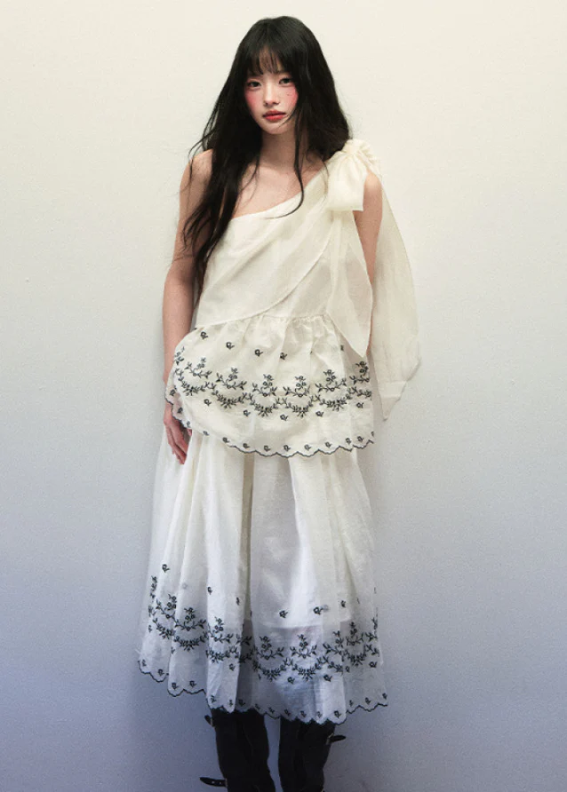 Tencel Embroidered Strap Tank & Fold Skirt Set - Image 3