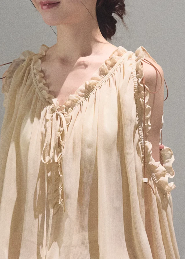 Loose Chiffon V-Neck Hoodie Top - Image 3