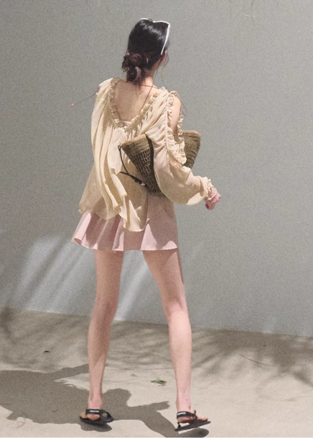 Loose Chiffon V-Neck Hoodie Top - Image 6
