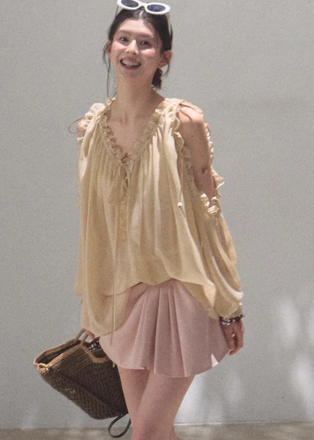 Loose Chiffon V-Neck Hoodie Top - Image 8
