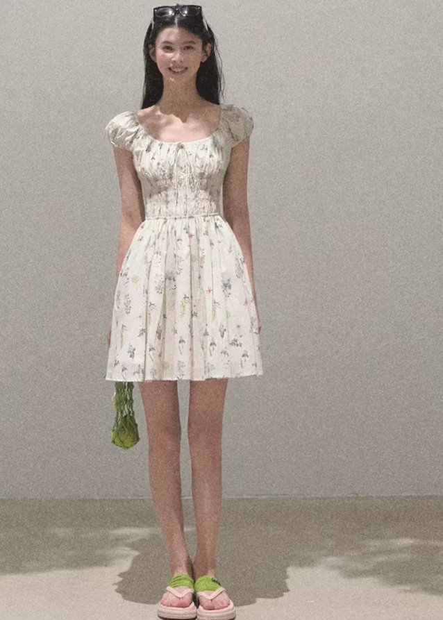 Graffiti Print Drawstring Cotton Dress - Image 5