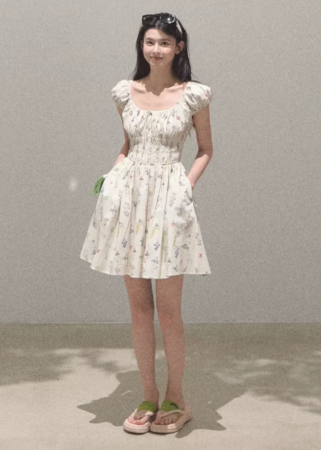 Graffiti Print Drawstring Cotton Dress - Image 6