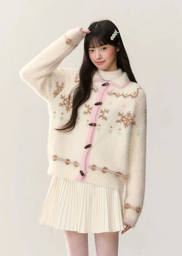 Cozy Frostflake Minky Button Cardigan - Image 5