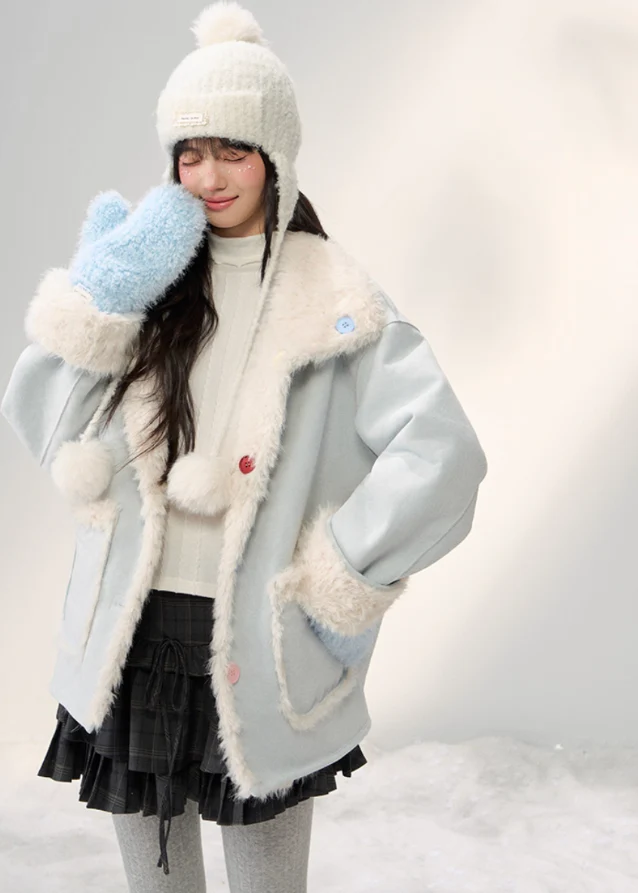 Sugar Suede Fluff Patchwork Lapel Coat - Image 10