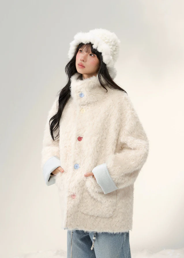 Sugar Suede Fluff Patchwork Lapel Coat - Image 2
