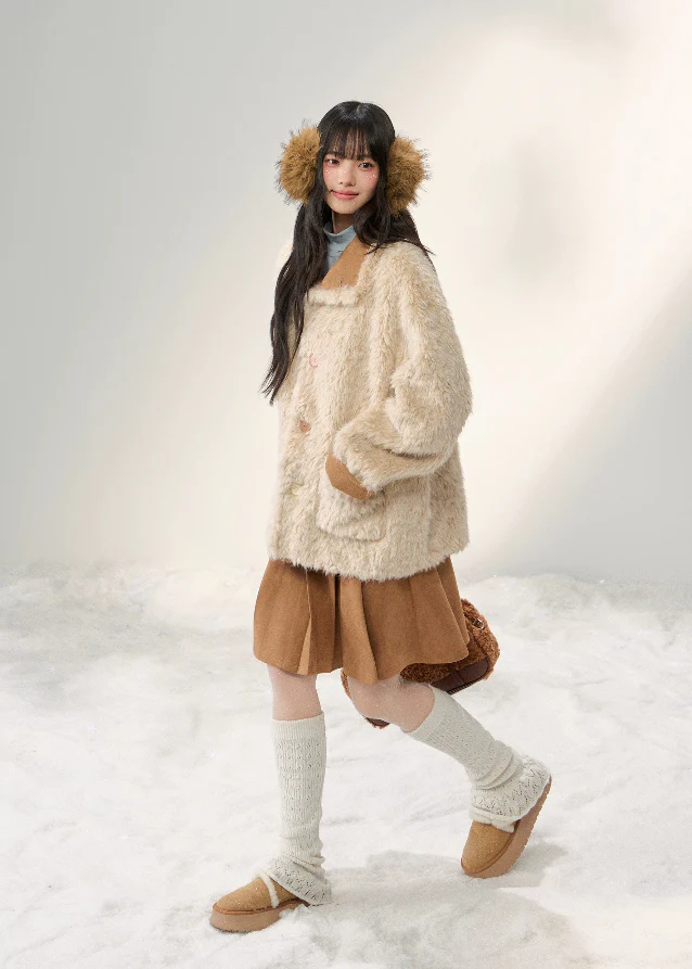Sugar Suede Fluff Patchwork Lapel Coat - Image 3