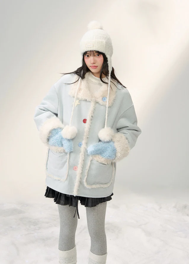 Sugar Suede Fluff Patchwork Lapel Coat - Image 5