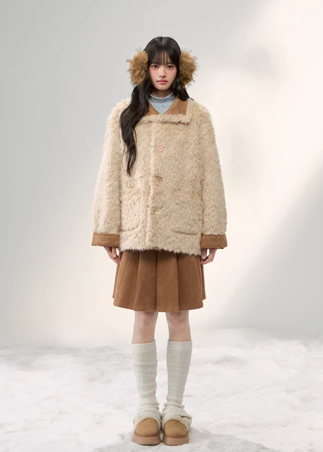 Sugar Suede Fluff Patchwork Lapel Coat - Image 7