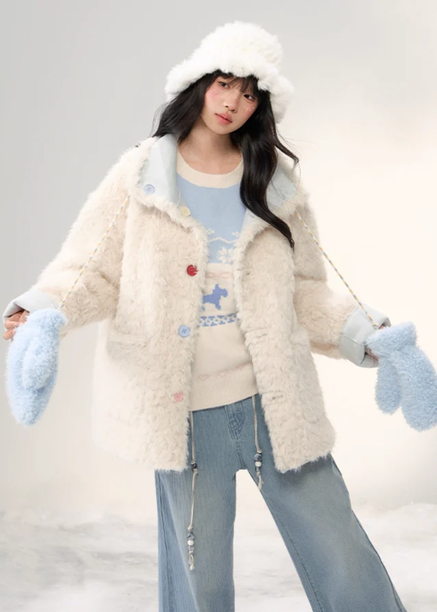 Sugar Suede Fluff Patchwork Lapel Coat - Image 8