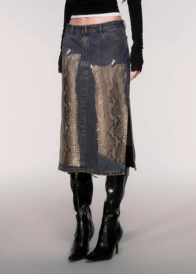 Urban Python Patch Denim Skirt - Image 4