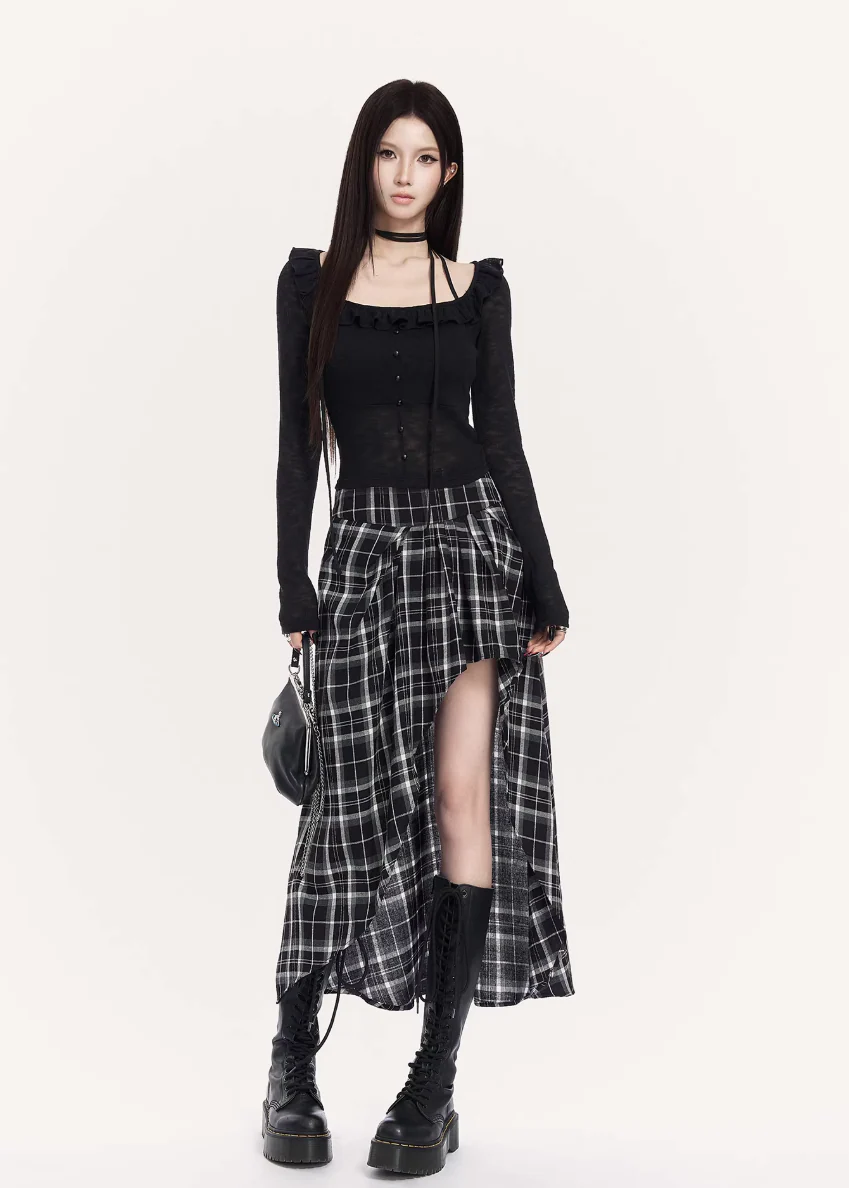 Vector Curve Plaid Maxi Skirt - Image 7