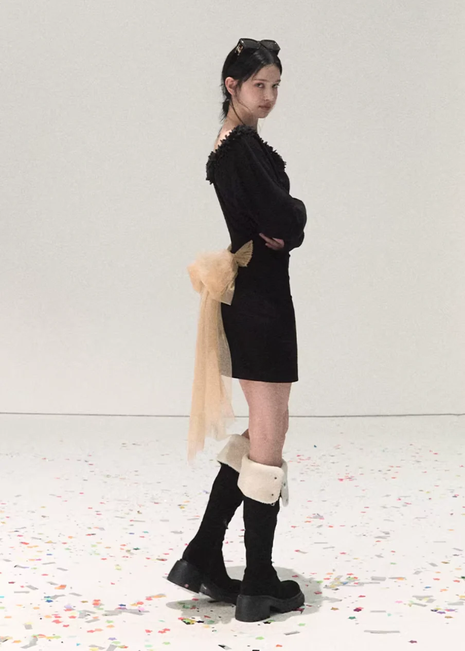 Velvet Ribbon Winter Knit Dress - Image 3