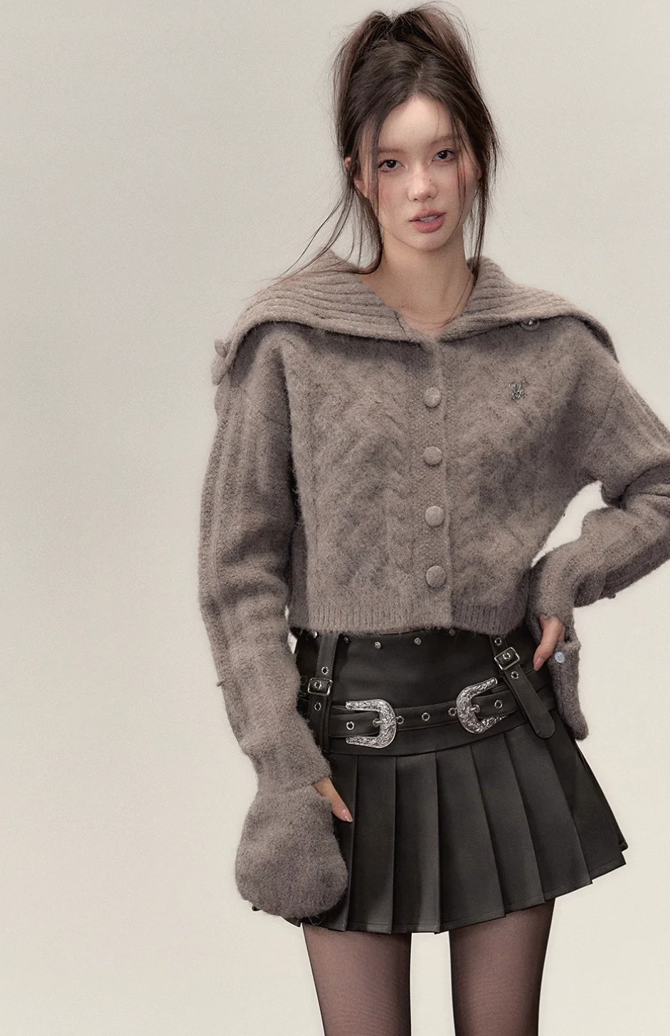 Alpaca wool knitted sweater high collar top jacket - Image 11