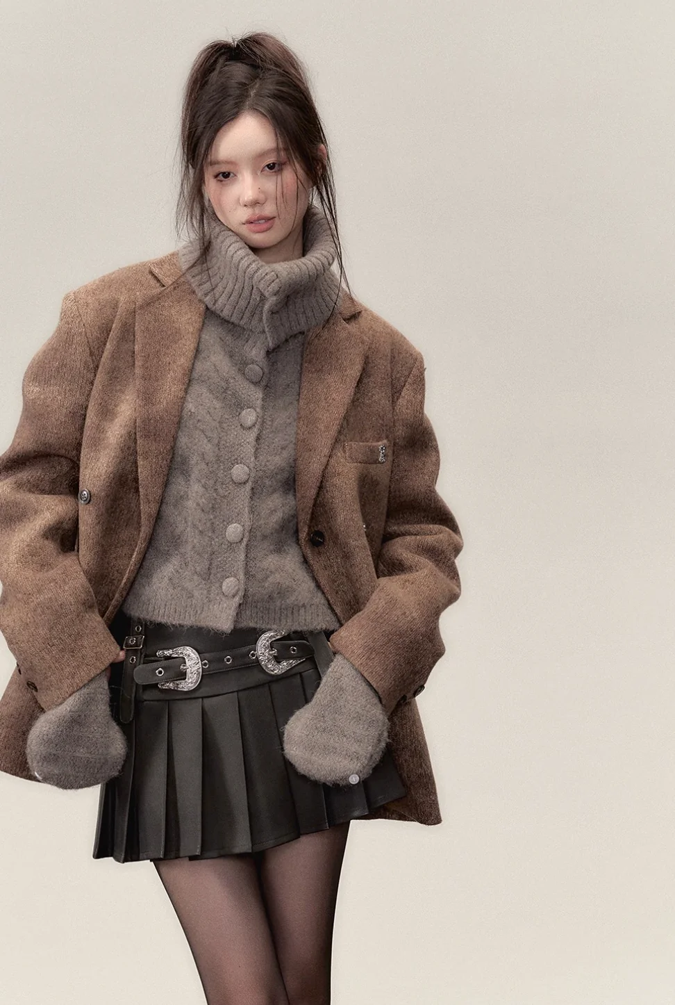 Alpaca wool knitted sweater high collar top jacket - Image 14