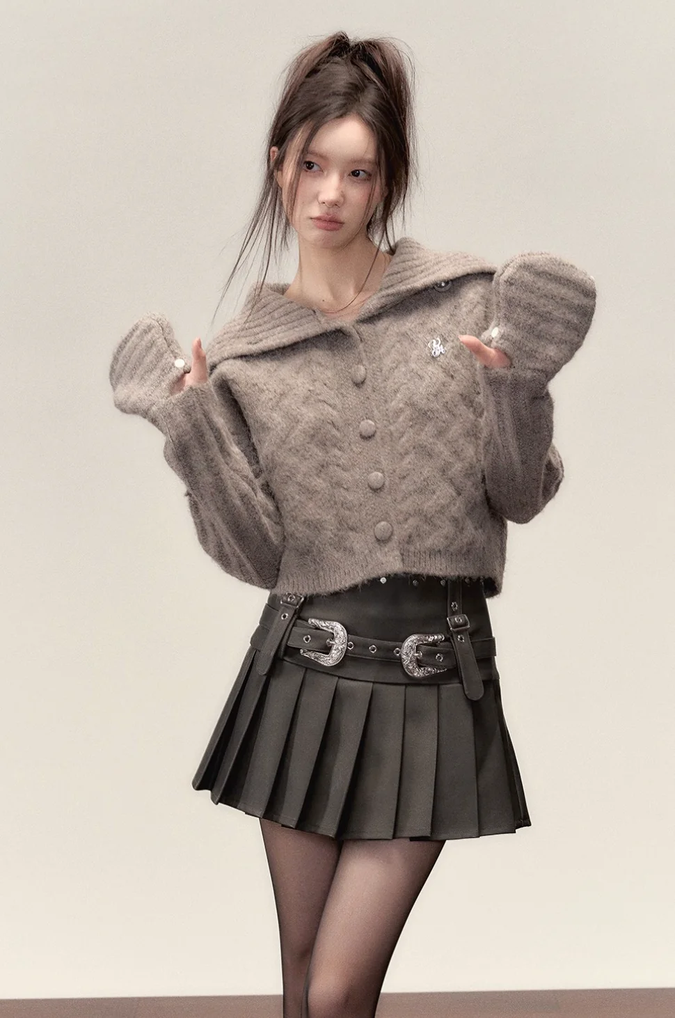 Alpaca wool knitted sweater high collar top jacket - Image 2