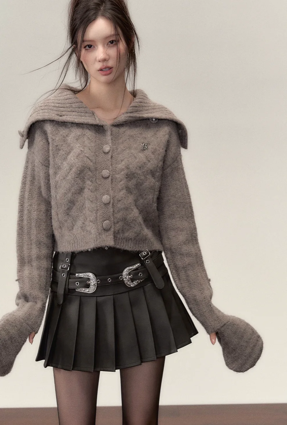 Alpaca wool knitted sweater high collar top jacket - Image 3