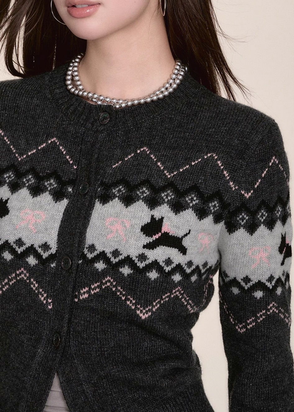 Fair Isle style puppy sweater cardigan knitted sweater top - Image 4