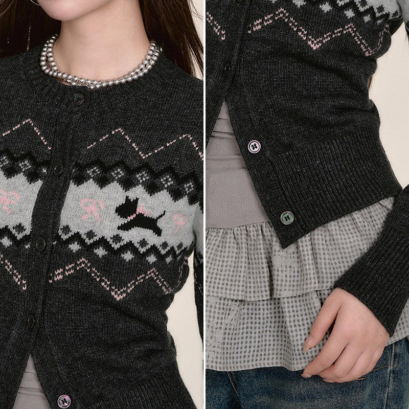 Fair Isle style puppy sweater cardigan knitted sweater top - Image 5