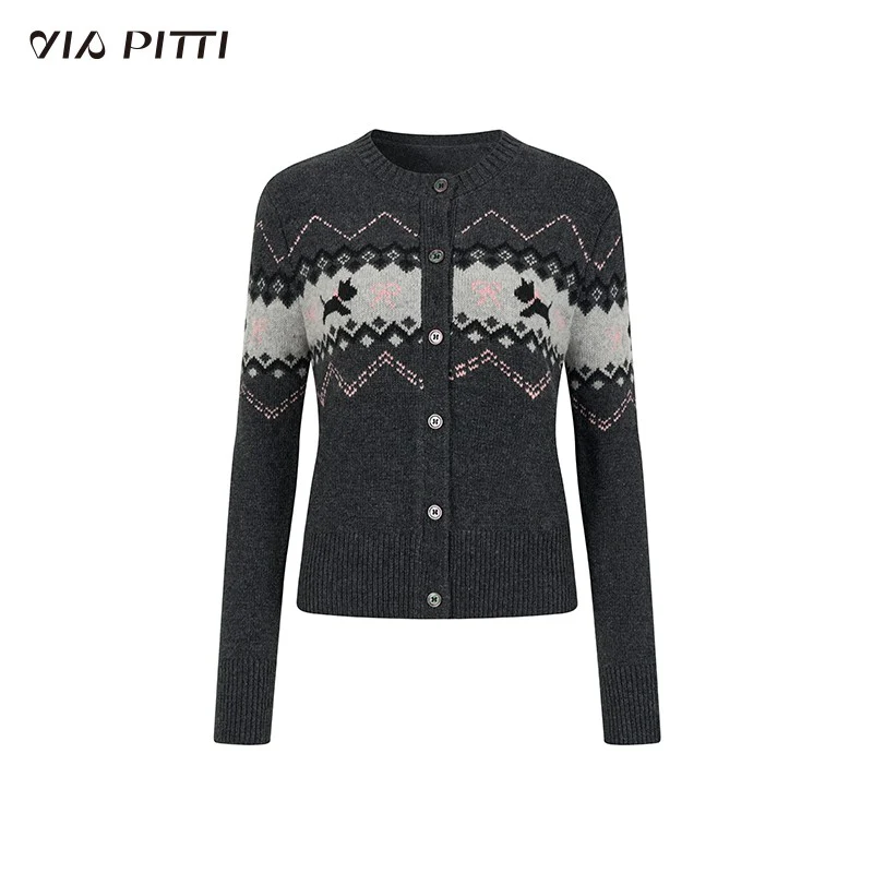 Fair Isle style puppy sweater cardigan knitted sweater top - Image 6