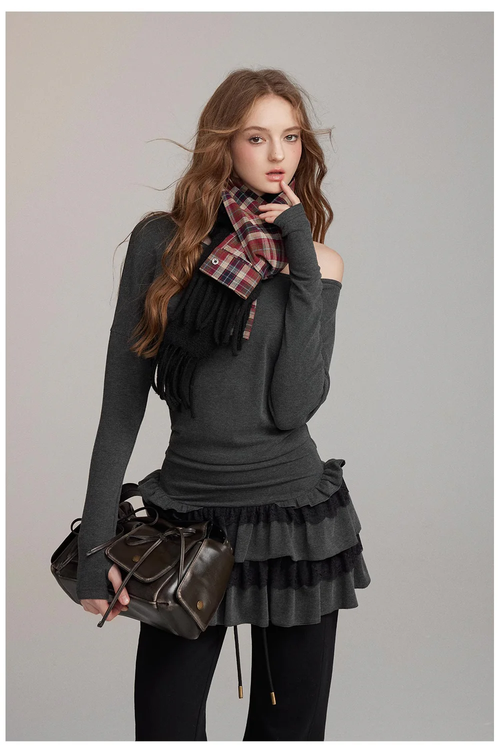 One-Shoulder Lace Tiered Midi Dress - Image 7