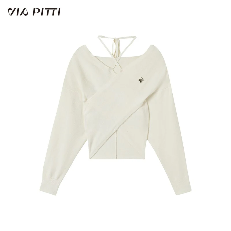 Off-shoulder design clavicle knit sweater wool tops - Image 21