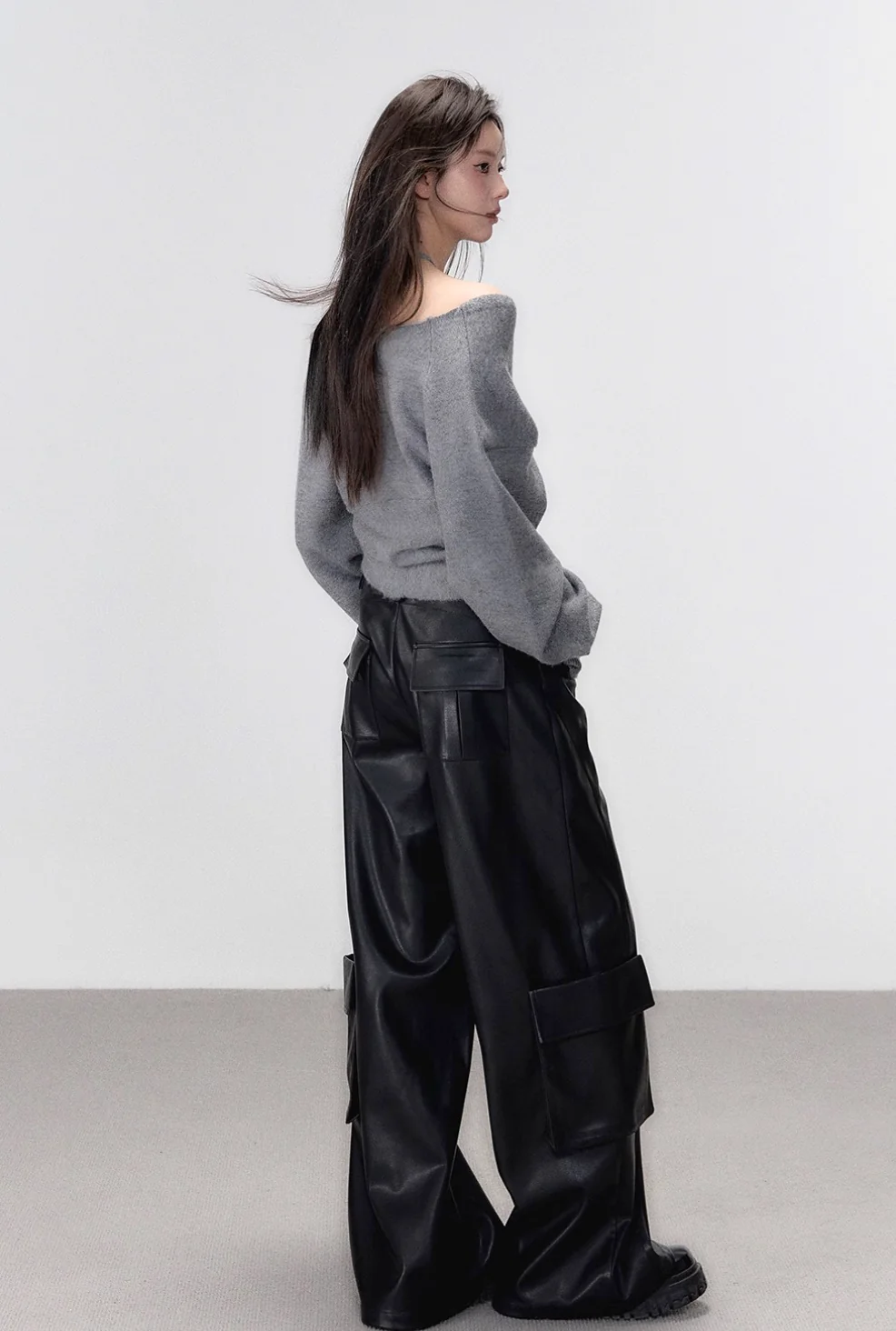 Off-shoulder design clavicle knit sweater wool tops - Image 9