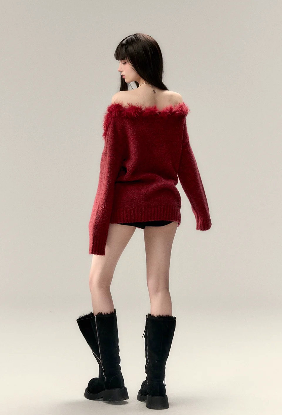 Off-shoulder design with wool knit sweater top - Image 16