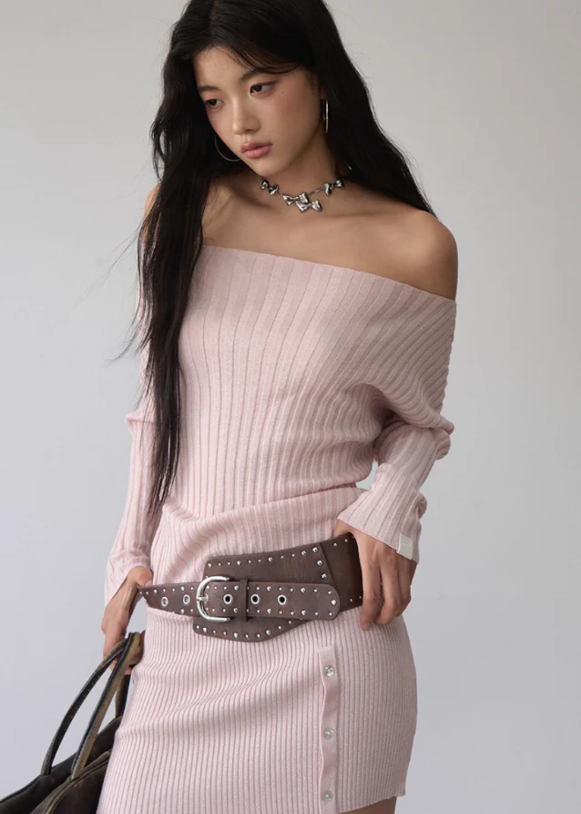 VIAPITTI Slash-Shoulder Ribbed Dress Set - Image 11