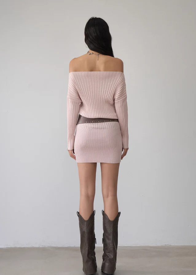 VIAPITTI Slash-Shoulder Ribbed Dress Set - Image 12