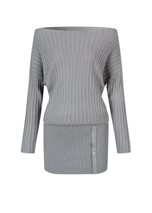 VIAPITTI Slash-Shoulder Ribbed Dress Set - Image 7