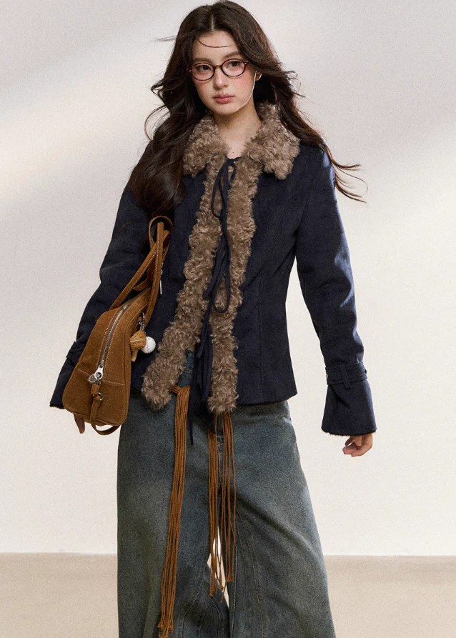 Vintage Fur-Collar Slim Jacket - Image 2