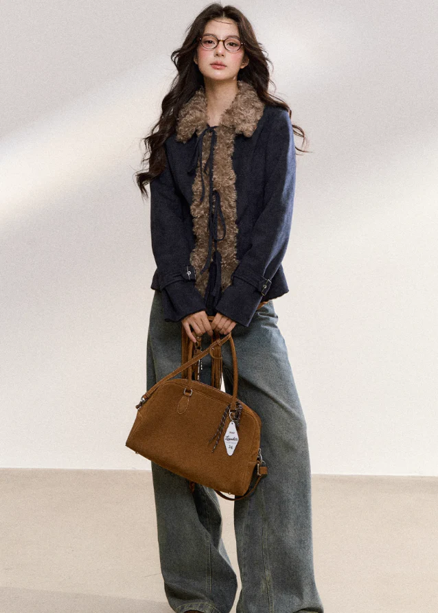Vintage Fur-Collar Slim Jacket - Image 7
