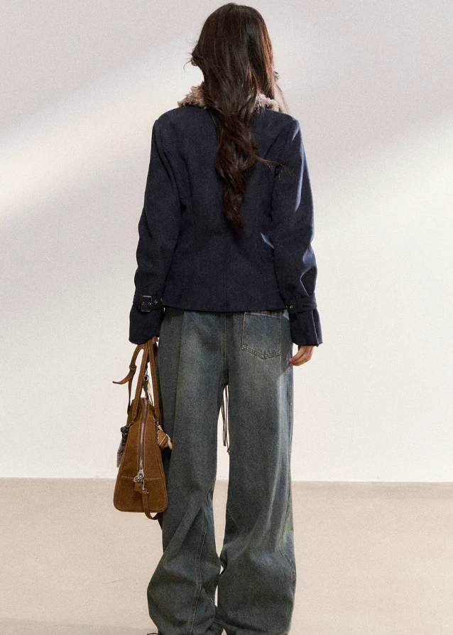 Vintage Fur-Collar Slim Jacket - Image 8