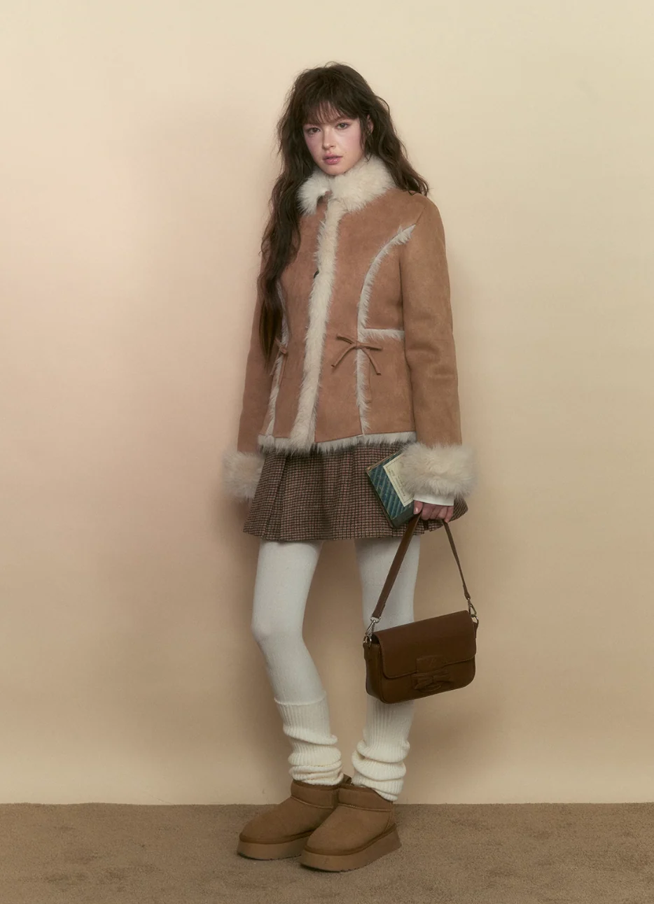 Vintage Khaki/Pink Suede Fur Jacket