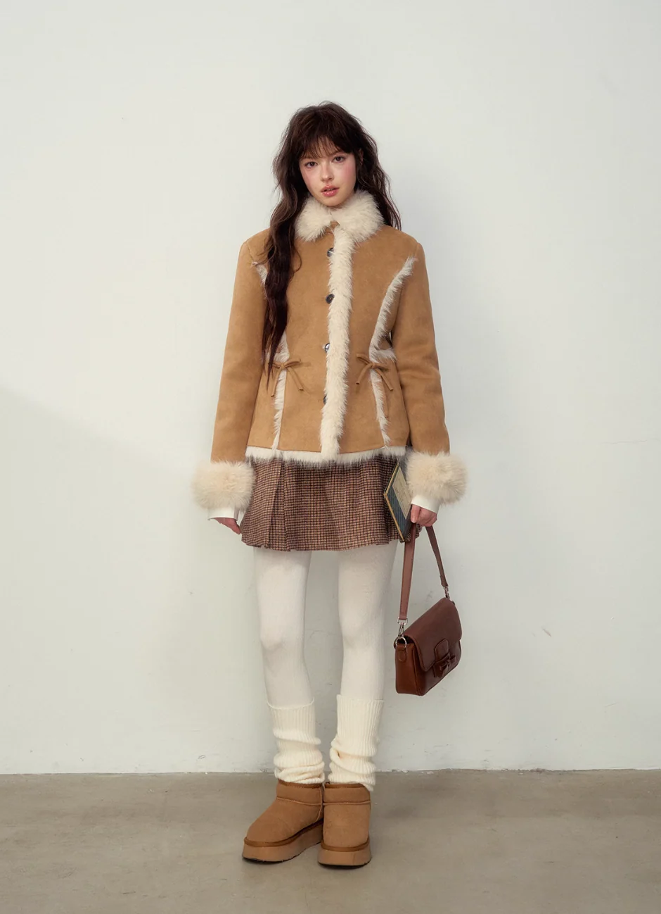 Vintage Khaki/Pink Suede Fur Jacket - Image 4