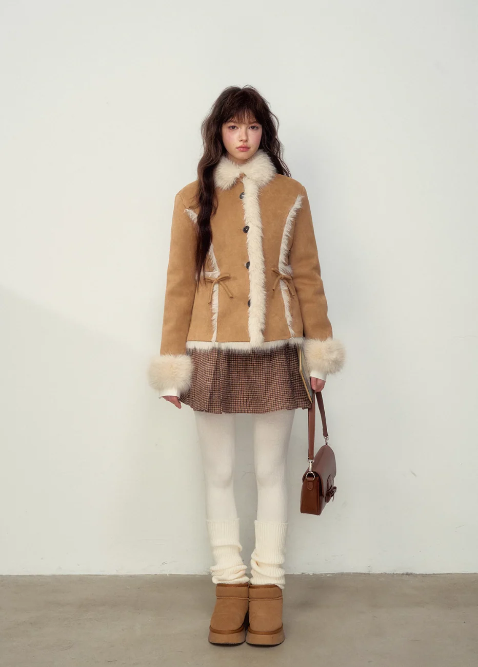 Vintage Khaki/Pink Suede Fur Jacket - Image 5