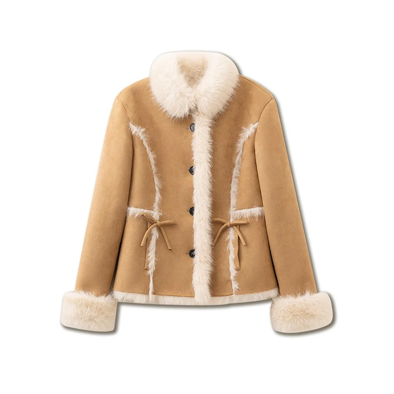Vintage Khaki/Pink Suede Fur Jacket - Image 6