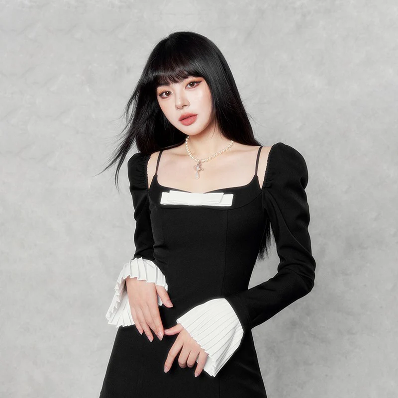 Camellia Bow Trumpet Sleeve Dress - Image 3