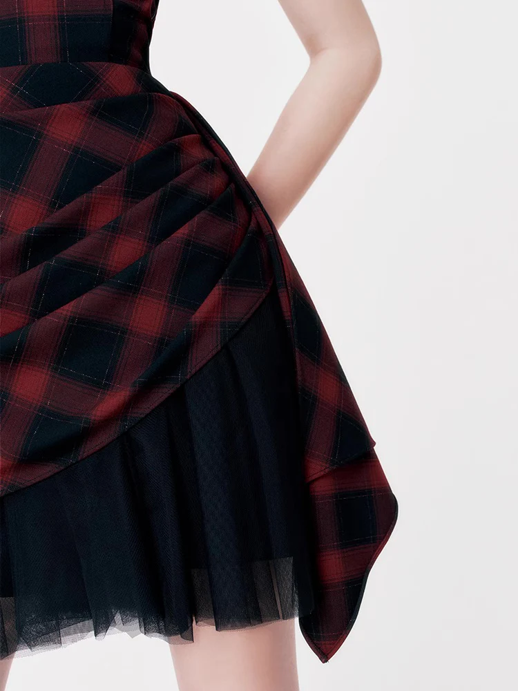 Red black checkered dress tube top dress - Image 5