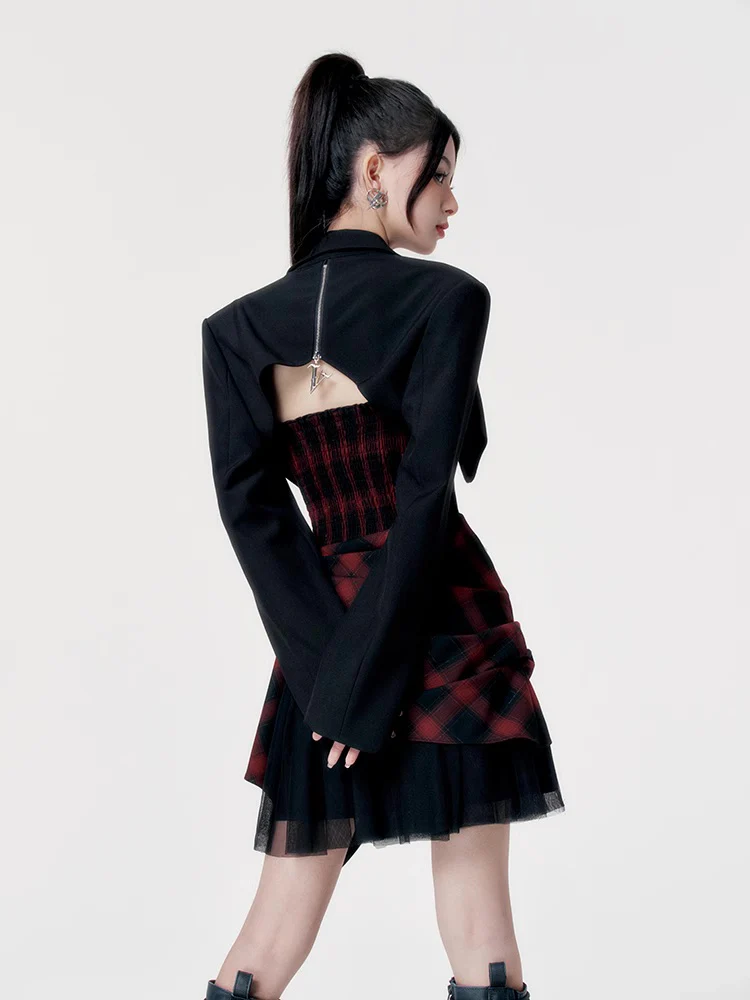 Red black checkered dress tube top dress - Image 6
