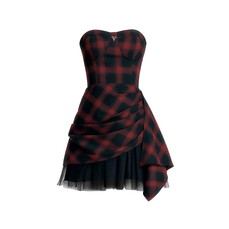 Red black checkered dress tube top dress - Image 9