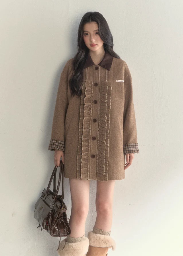 Warm Preppy Ruffle-Trim Coat - Image 2