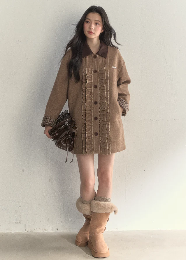 Warm Preppy Ruffle-Trim Coat - Image 4