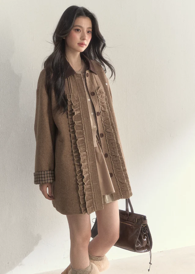 Warm Preppy Ruffle-Trim Coat - Image 6