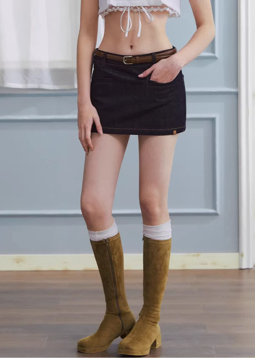Washed Line Denim Mini Skirt - Image 11
