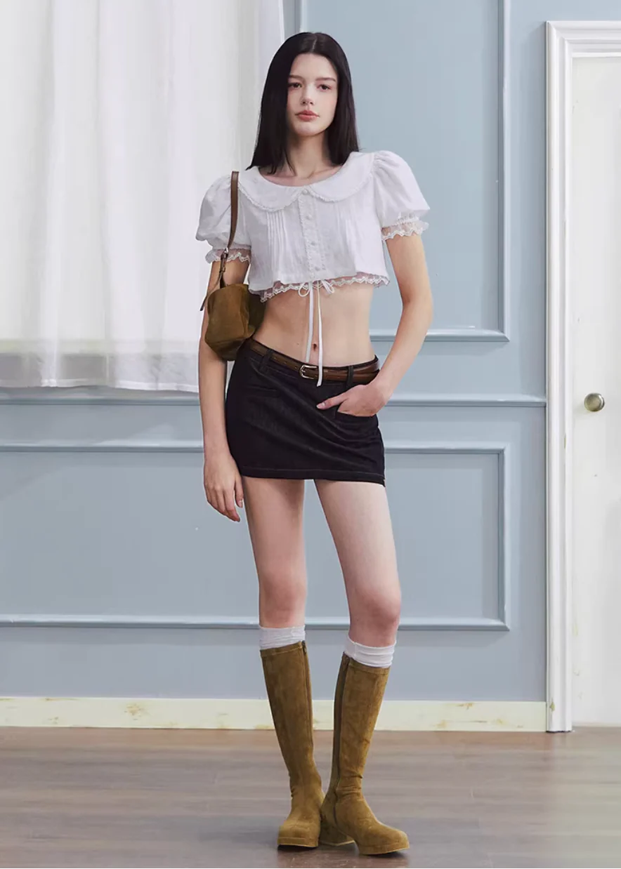 Washed Line Denim Mini Skirt - Image 15
