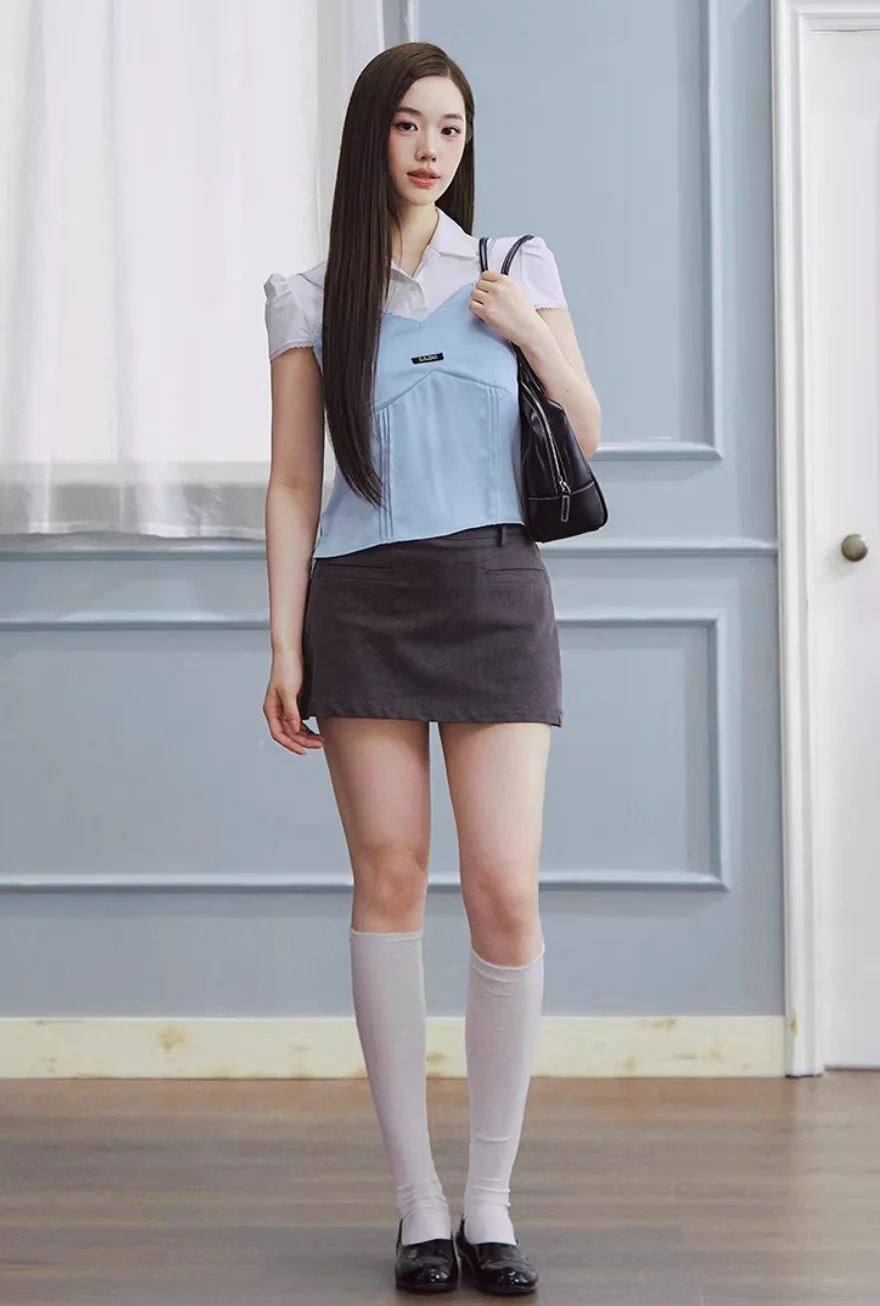 Washed Line Denim Mini Skirt - Image 3