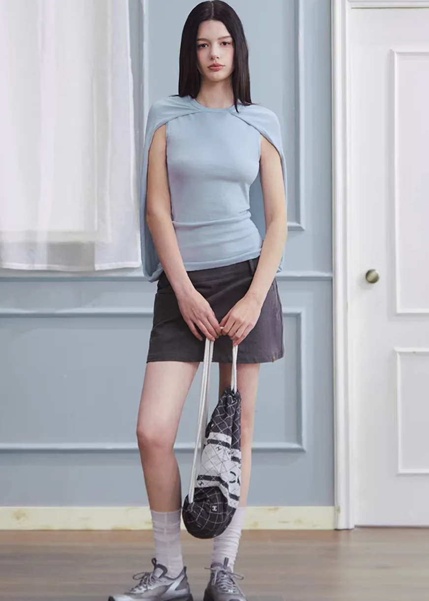Washed Line Denim Mini Skirt - Image 6