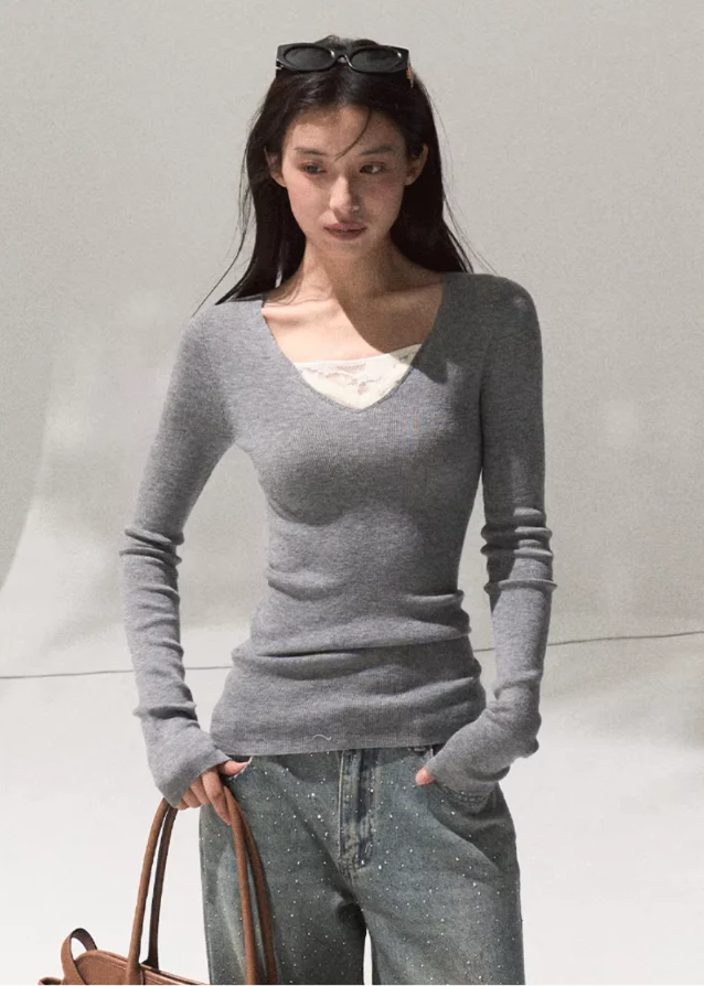 Whisper Lace V-Neck Knit Top - Image 3