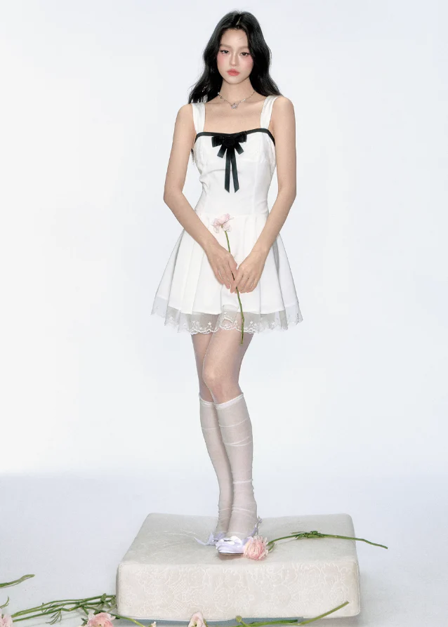 Romantic Bow Lace Strap Dress - Image 4